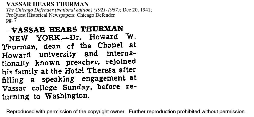 Original article scan for Vassar Hears Thurman; The Chicago Defender (National edition) (1921-1967); Dec 20, 1941; ProQuest Historical Newspapers: Chicago Defender pg. 7